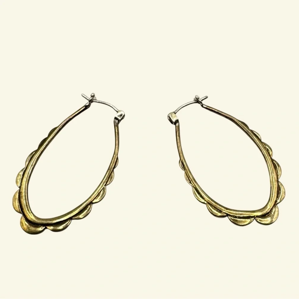 Oval Hoops - Gold-Tone Scalloped Hoop Earrings with solid sterling ear-wire